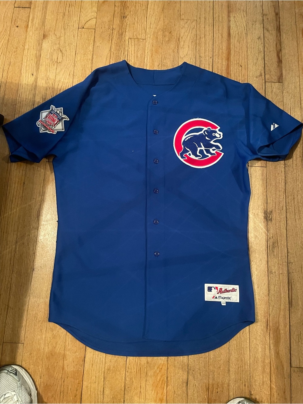 Majestic Chicago Cubs Blue Button-Up Baseball Jersey with Team Patch
